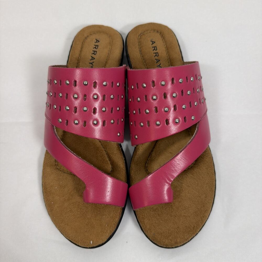 Array Catalina Sandal Hibiscus 7‎ 1/2 Pink Toe Loop Leather Slip On Beach Summer